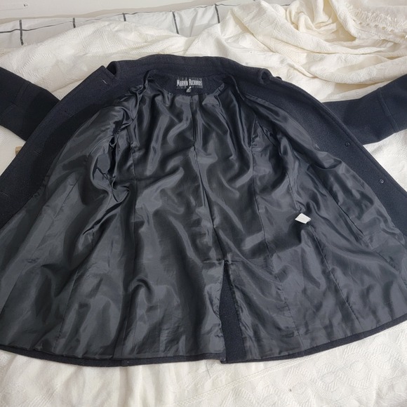 MARVIN RICHARDS Womens Black Wool Cashmere Blend Button Front Short Coat L - Picture 7 of 16